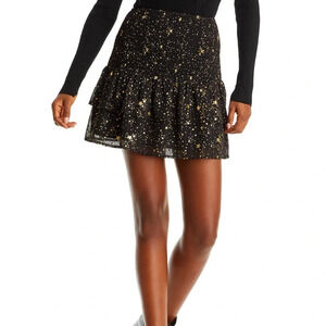 Aqua by Bloomingdale’s Metallic Star Smocked Waist Tiered Mini Skirt Size Small